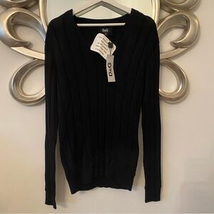 Dolce & Gabana Men’s Black Silk Ribbed V Neck Dressy Sweater | Large